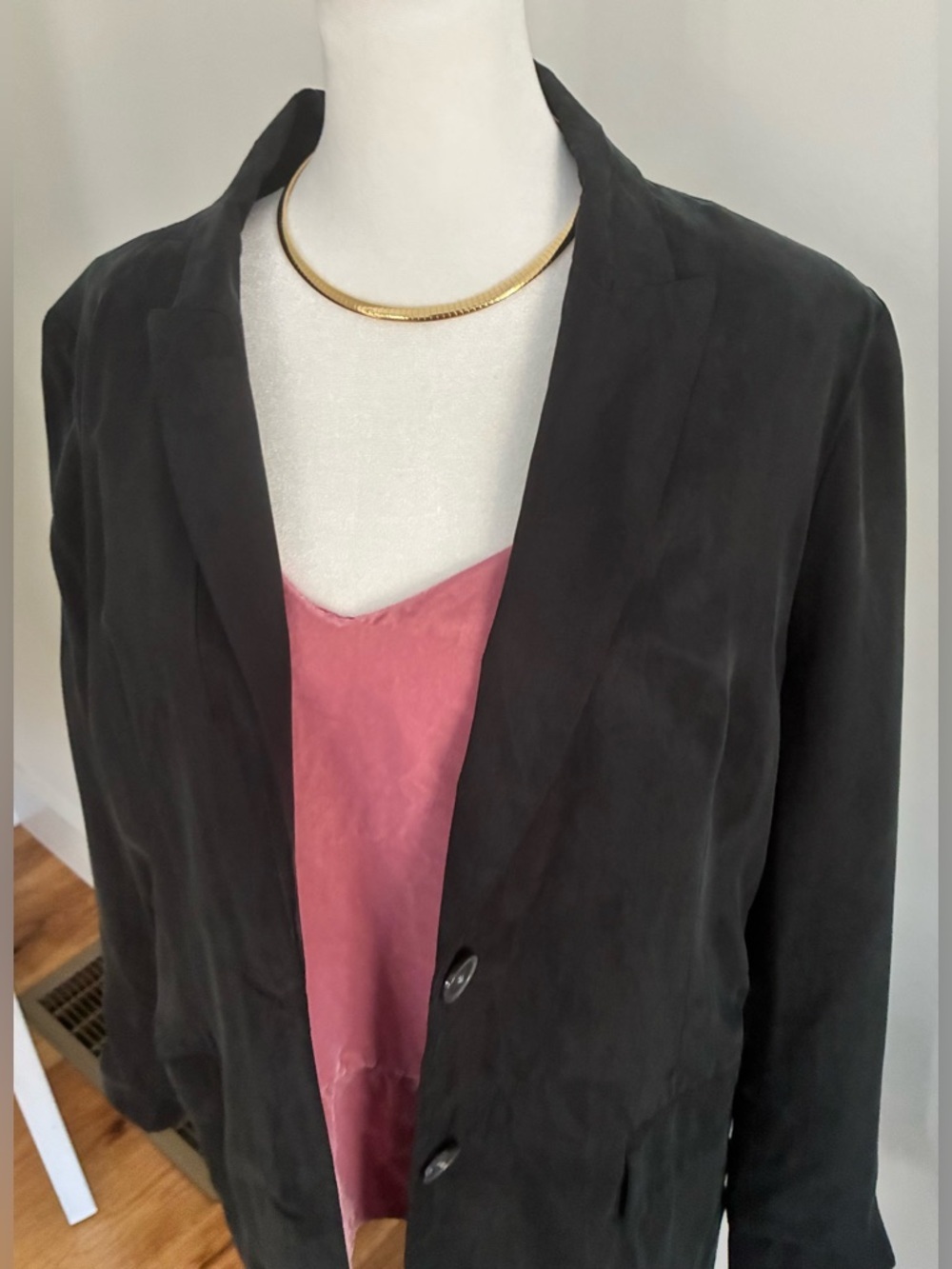 J.Crew Cupro jacket silk like black 90s blazer women 12 - Picture 6 of 9
